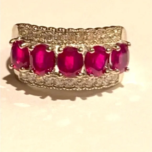 New Natural Ruby and diamond white sapphire band ring solid 925 sterling silver - Picture 7 of 10